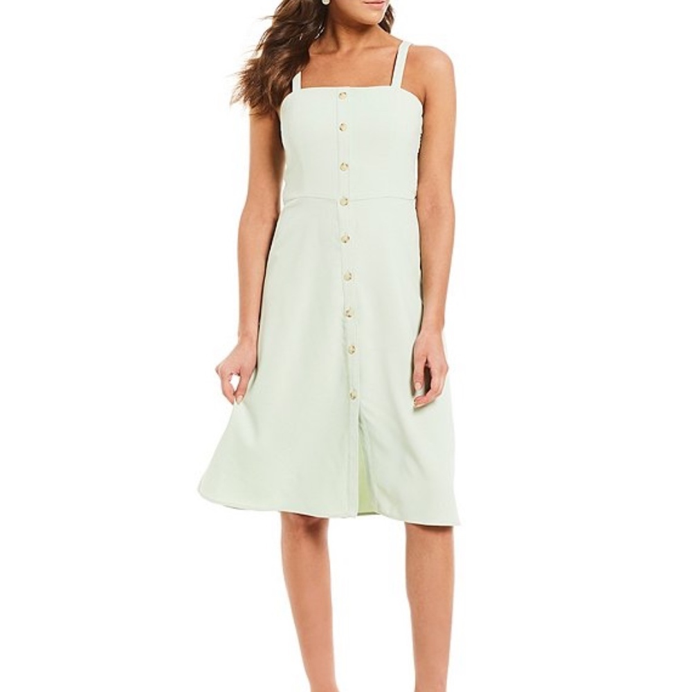 Gianni Bini Mint Green Jenny Sleeveless Button Down Smocked Dress X-Small